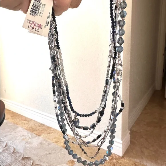 Elegant silver and Blue beads Layered convertible and adjustable Necklace. - Picture 7 of 11
